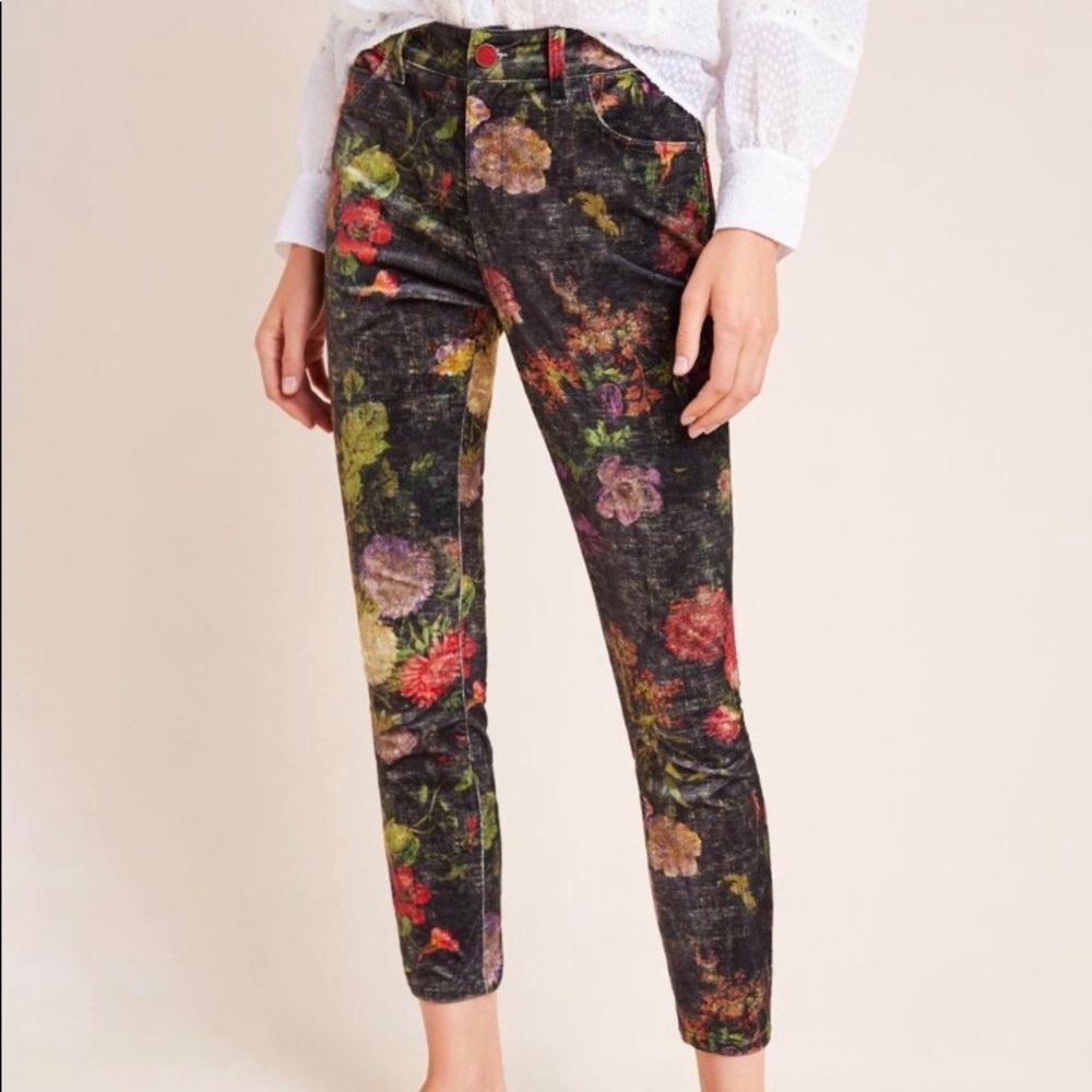 Pilcro and the Letterpress Floral Skinny Pants - Black and Multicolor